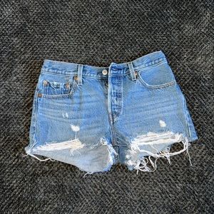 Levi’s 501 button-fly distressed shorts